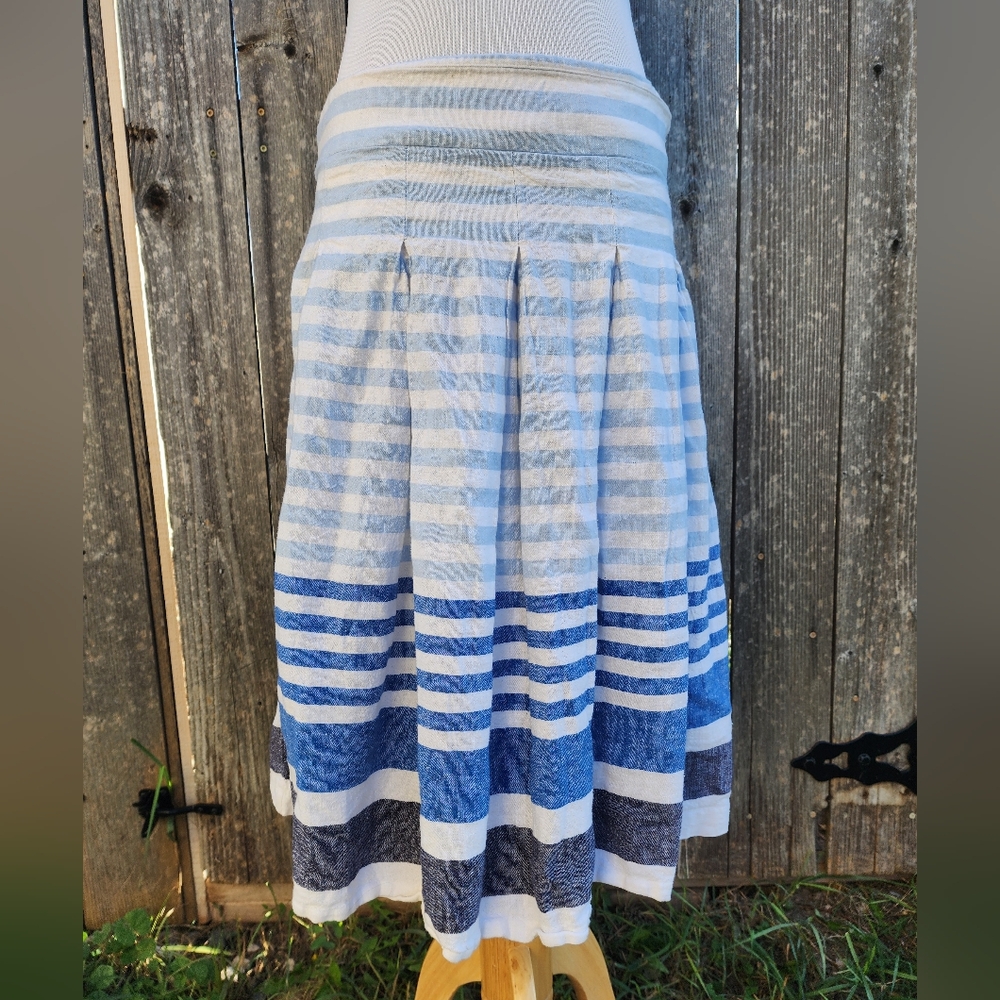 Pleated Linen Blend Skirt Womens Size 10 Nautical Preppy‎ Coastal Classic Chic